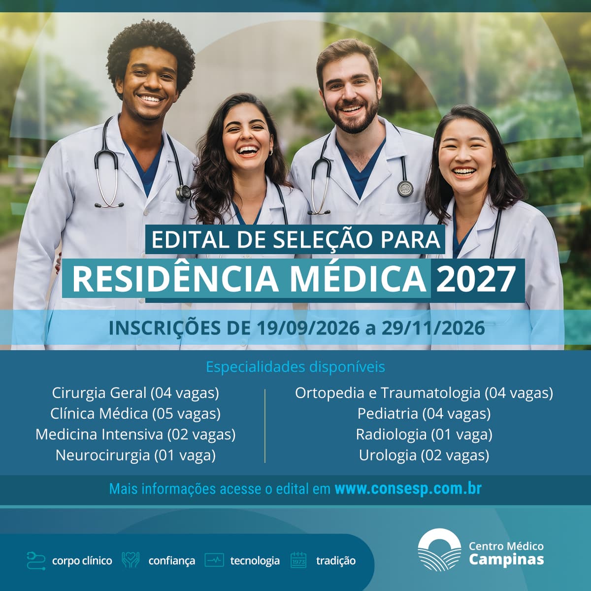 Edital de seleção para Residência Médica 2027 — inscrições de 19/09/2026 a 29/11/2026 — Fundação Centro Médico de Campinas